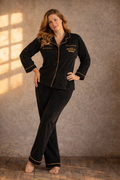 Black Long Sleeve, Winter Range, Long Pant towelling pyjamas