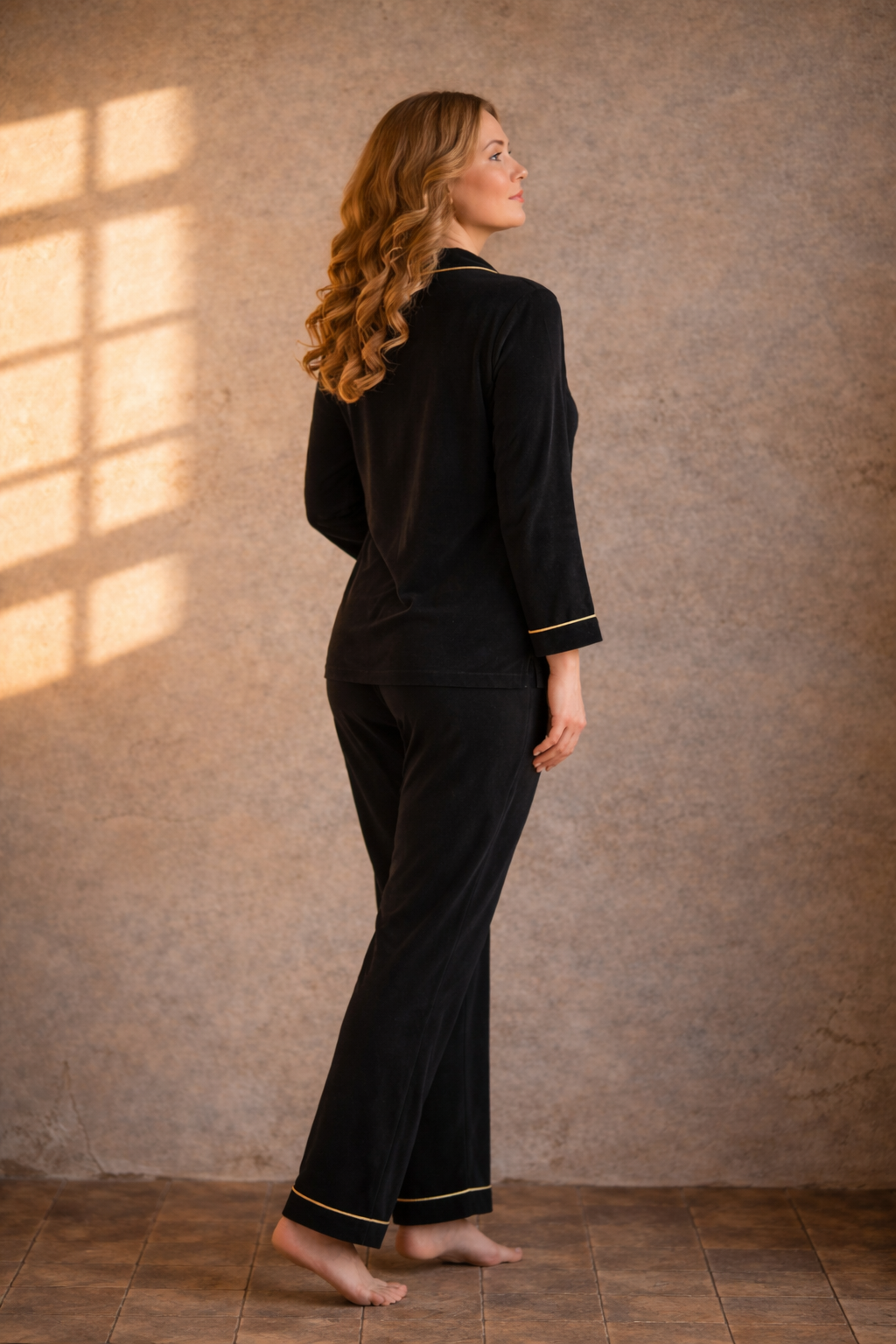 Black Long Sleeve, Winter Range, Long Pant towelling pyjamas